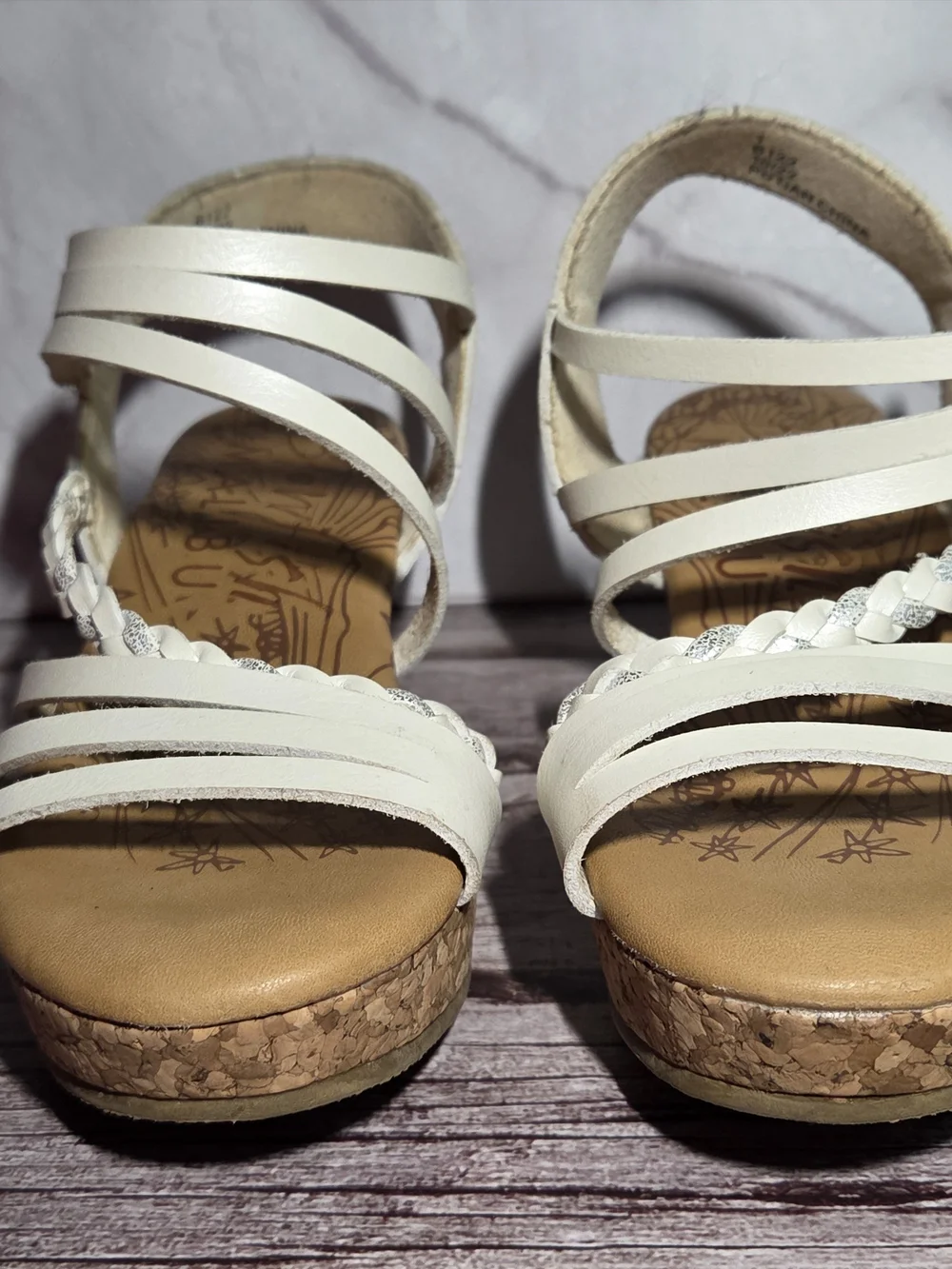 Blowfish White Strappy Cork Wedge Sandals